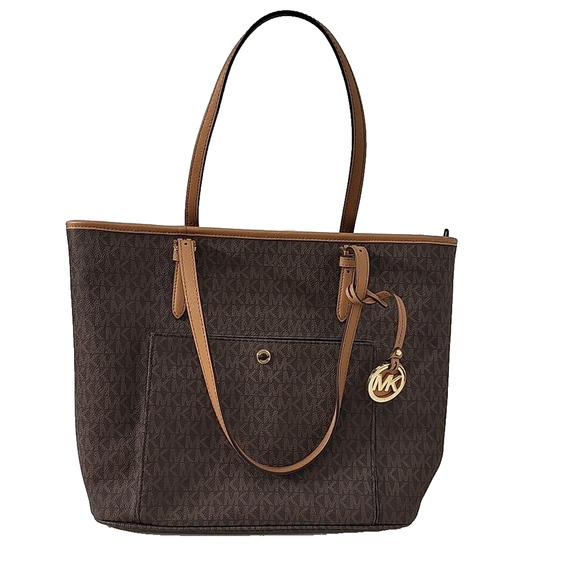 MICHAEL KORS Purse/Tote Brown Leather Logo Zipper Clouser Many Compartments NEW - Picture 9 of 9